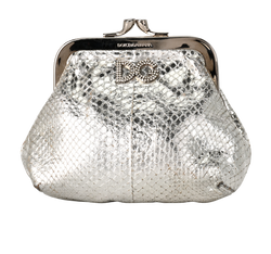 Dolce & Gabbana Embossed Kiss-Lock Coin Purse, Leather, Silver, DB, MII,2*